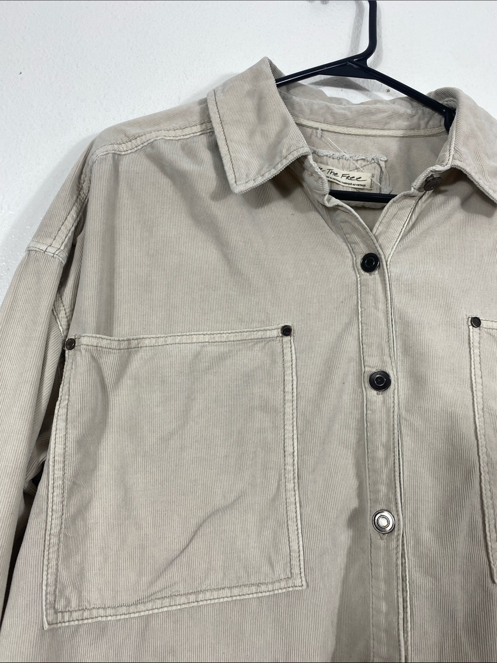 Free People Baby Corduroy Oversized Button Down Shirt Beige Small 100% Cotton - Picture 7 of 16